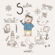 Cute vector alphabet Profession. Letter S - Sailor