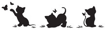 Silhouettes Of Cats With Butterflies