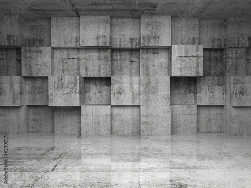 Naklejka - mata magnetyczna na lodówkę Abstract empty concrete interior with cubes on the wall