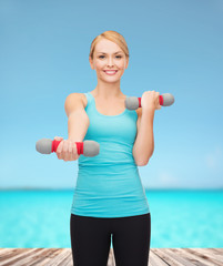 Canvas Print - young sporty woman with light dumbbells