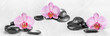 © g215 - Horizontal panorama with pink orchids and zen stones on a wooden