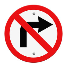 Road Sign Don't Turn Right Isolate On White Background