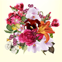 Poster - Fashion floral background with colorful spring flowers