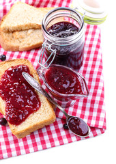 Sticker - Delicious toast with jam on table close-up