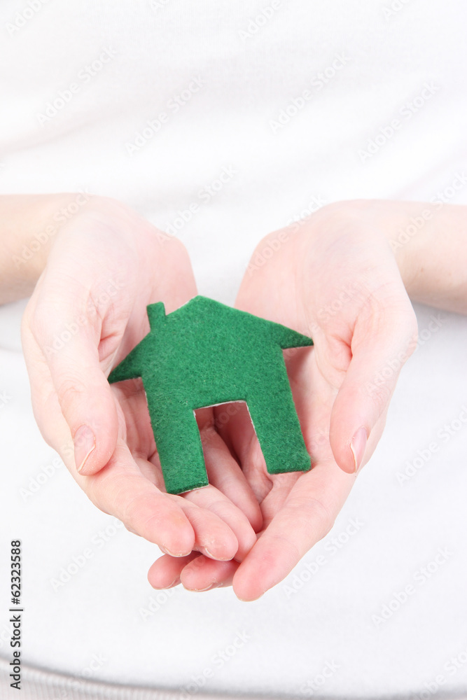 Little paper house in hand close-up