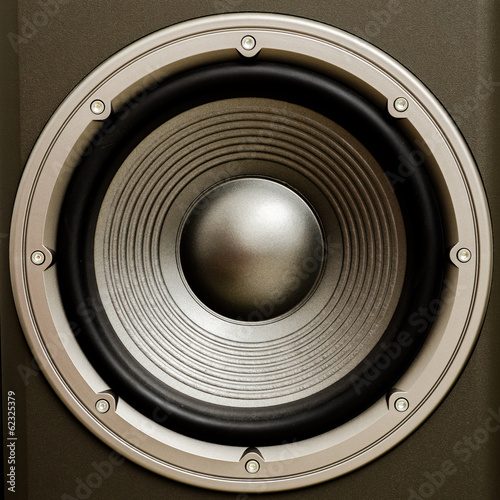 Obraz w ramie Close up of a stereo audio loudspeaker with a nice finish. This