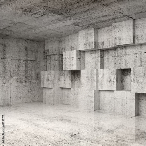 Fototapeta do kuchni Abstract concrete 3d interior with cubes on the wall