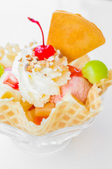 Canvas Print - Waffle icecream and cherry