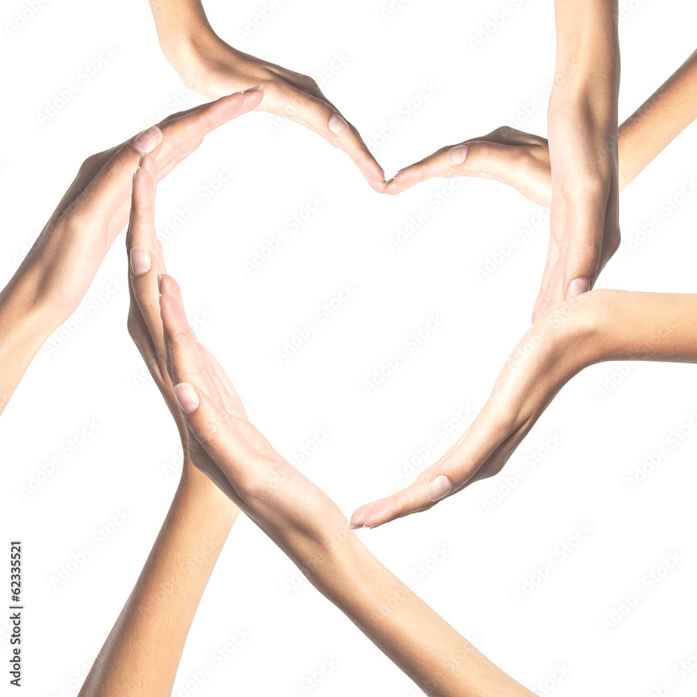 Human hands in heart shape isolated on white background - obrazy, fototapety, plakaty 