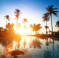 Beautiful sunset at beach in the tropics.