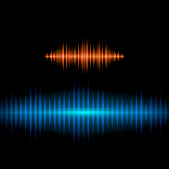 Wall Mural - Blue and orange shiny sound waveform background