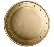 round bronze or gold metal medieval shield isolated
