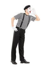 Full Length Portrait Of A Mime Artist Shouting