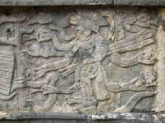 Wall Mural - stone relief detail in Chichen Itza