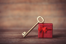 Retro Key And Little Red Gift