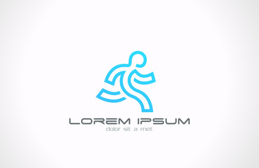 Poster - Running man abstract vector logo design template. Line art