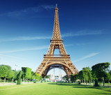 Fototapeta Paryż - sunny morning and Eiffel Tower, Paris, France