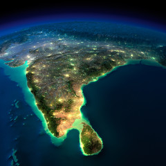 Wall Mural - Night Earth. India and Sri Lanka