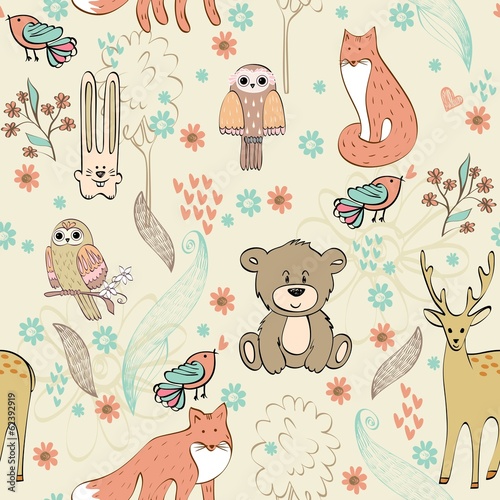 Fototapeta na wymiar vector cute children seamless pattern with animals