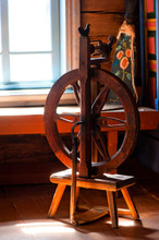 Wooden Spinning Installation In A Cottage