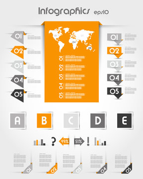 orange infographics with long world sticker