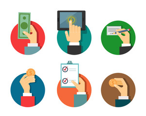 Poster - payments illustration with hands