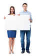 © pikselstock - Woman and man holding a placard