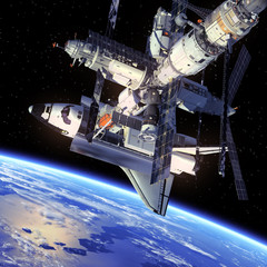 Wall Mural - space shuttle and space station