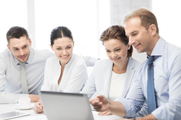 Poster - business team having discussion in office