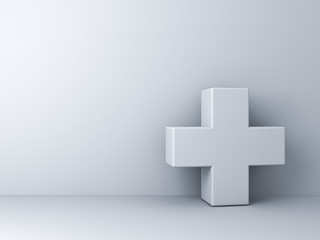 Poster - White plus sign abstract concept on white wall background