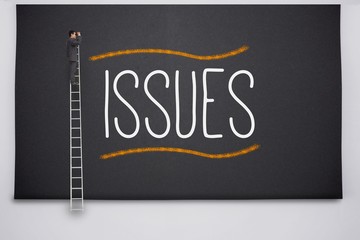 Poster - Businessman looking through binoculars to the word issues