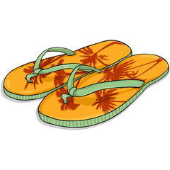 Wall Mural - Vector Cartoon Orange Beach Slippers