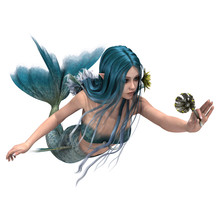 Blue Mermaid Holding Sea Lily