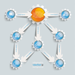 Canvas Print - Paper Arrows Gears Blue Orange Flowchart