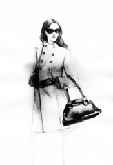 Wall Mural - woman in coat.  Hand painted fashion illustration