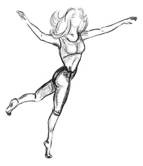 Wall Mural - dancing woman sketch on white