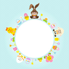 Poster - Easter Bunny & Friends Round Frame Retro Pastel