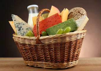 Wall Mural - Basket with tasty dairy products