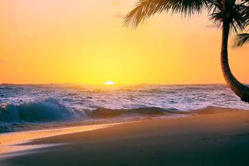 Wall Mural - Art Beautiful sunrise over the tropical beach