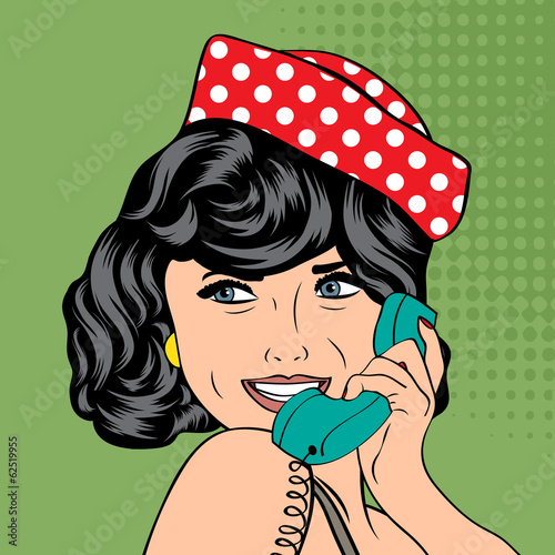 Dekoracja na wymiar  kobieta-rozmowy-przez-telefon-ilustracja-pop-art