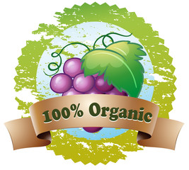 Poster - An organic label with fresh grapes