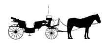 Old Style Carriage With One Horse In Harness Silhouette