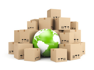 Global delivery. Heap of cardboard boxes