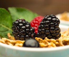 Fresh berries on a muesli close-up