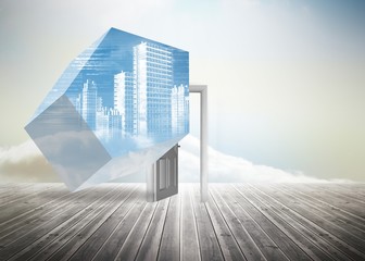 Poster - Composite image of digital city on abstract screen