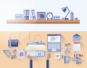 Poster - Overhead of messy desk in office