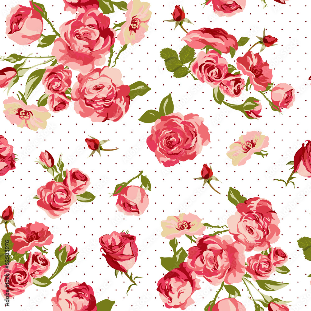 Beautiful Seamless Vintage Background with Roses Stock Vector | Adobe Stock
