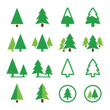 Pine Tree, Park Vector Green Icons Set