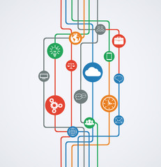 Poster - network connections, information flow with icons.