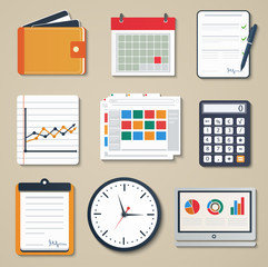 Poster - Set of business elements of marketing, reporting, working mobile
